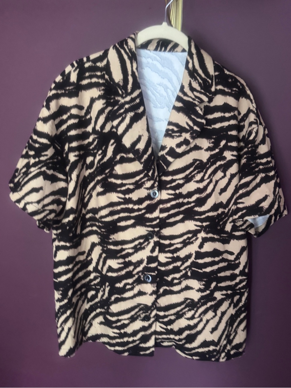 Cider Black and Cream Zebra Print Short Sleeve Blouse